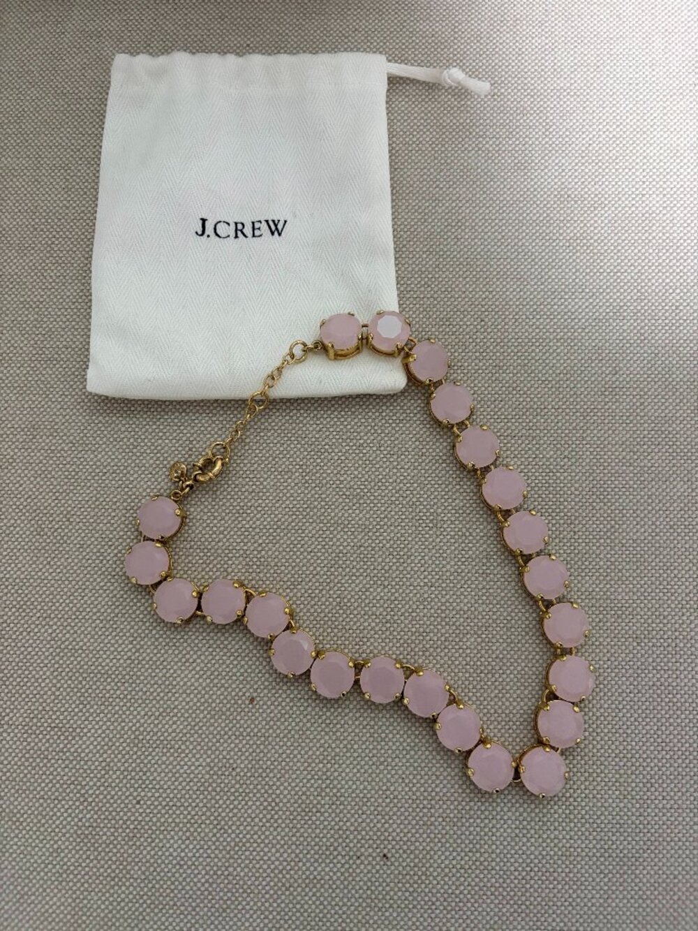 J Crew 2010 Blush Pink Crystal Square Statement Necklace Gold Tone